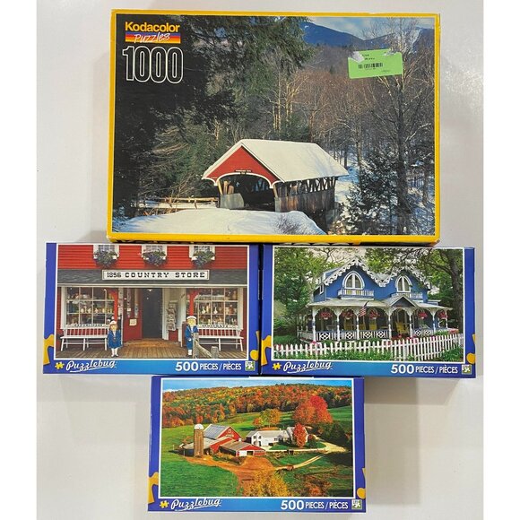 4 New England Puzzles: NH Covered Bridge, Farm, Martha's Vineyard - NEW / SEALED - Picture 1 of 3
